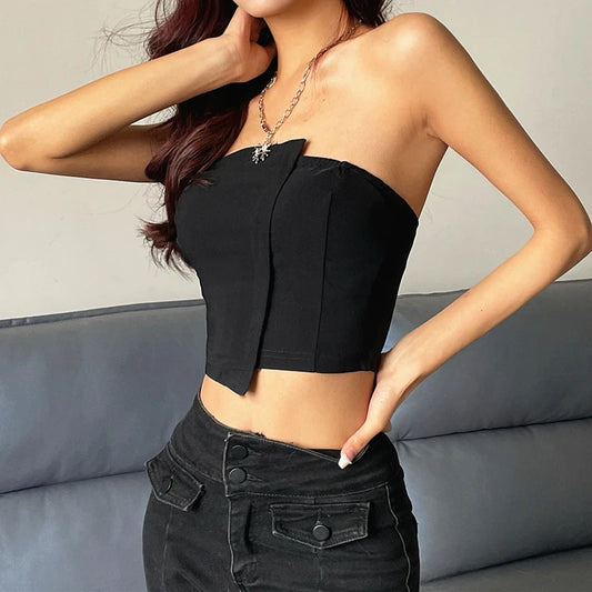 Sexy Irregular Strapless Tank Top Women Backless Sleeveless Zipper Tube Tops Gothic Summer Off Shoulder Lady Vest